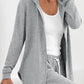 2 Piece Open Front Long Sleeve Hooded Top Drawstring Cuffed Pants Lounge Outfit Tracksuit Set