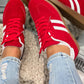 Fiery Red Vintage Striped Patchwork Lace-up Flat Shoes