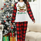 White Christmas Plaid Reindeer Graphic Long Sleeve Lounge Set