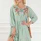 Green Floral Embroidery Tiered Ruffle Hem Dress