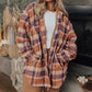 Multicolour Plus Size Plaid Print Collared Button up Jacket