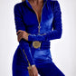 Velvet Zipper Design Ruched Long Sleeve Jumpsuit With Elastic Waistbelt