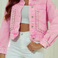 Pink Rivet Studded Pocketed Denim Jacket