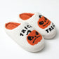 White Halloween Pumpkin Trick Or Treat Plush Slippers