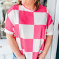 White Textured Checkerboard Round Neck Plus Size T Shirt