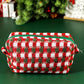 Racing Red Christmas Style Crochet Zipper Square Makeup Bag