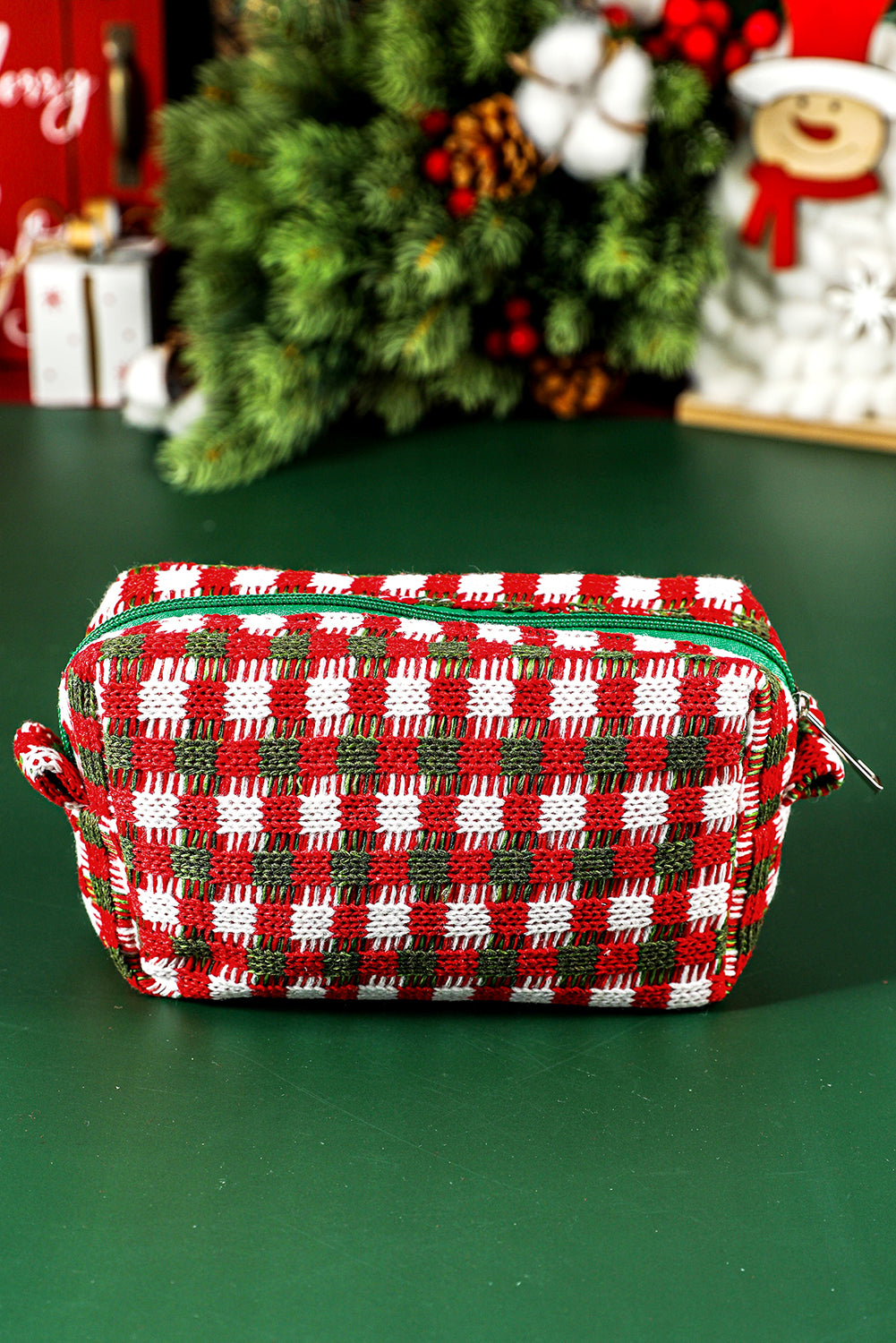 Racing Red Christmas Style Crochet Zipper Square Makeup Bag