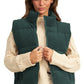 Jungle Green Corduroy Stand Neck Zipped Puffer Vest