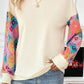 Apricot Geometric Printed Patchwork Long Sleeve Round Neck Top