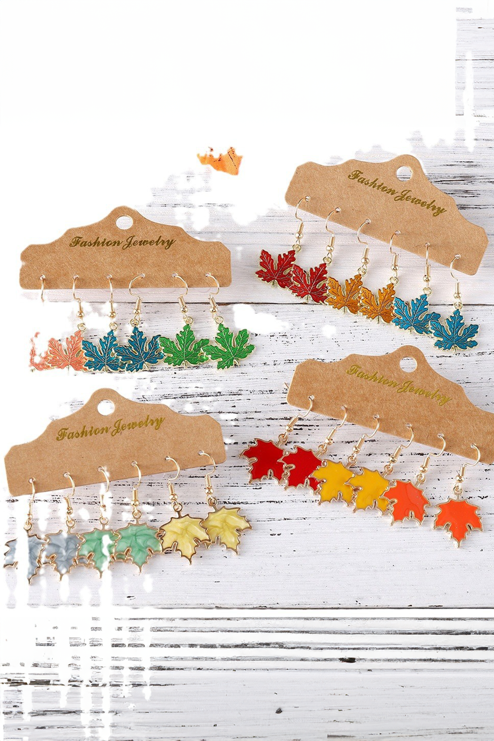 Orange 3 Pairs/Set Thanksgiving Maple Leaves Hook Dangle Earrings