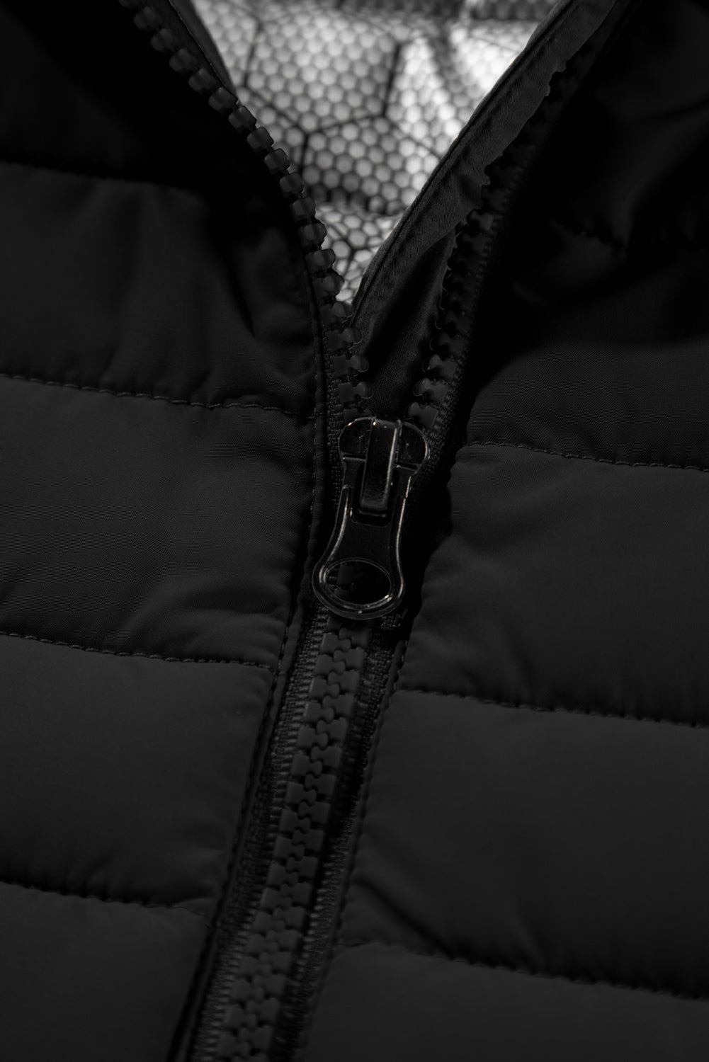 Black Plush Collared Quilted Zipped Puffer Vest