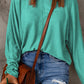 Green Solid Color Patchwork Long Sleeve Top