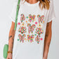 White Christmas Tree Bow Knot Print Round Neck T Shirt