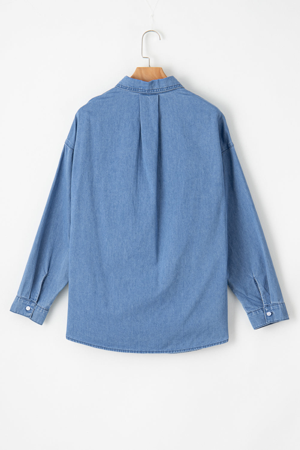 Beau Blue Solid Color Oversized Patched Pocket Buttoned Shirt