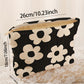 Black Colorful Flower Printed Rib Textured Cosmetic Bag