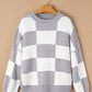 Gray Checkered Bishop Sleeve Sweater