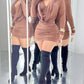 Cowl Neck Long Sleeve Ruched Bodycon Dress Slim Fit Mini Dress