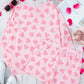 Pink Valentine Heart Shape Print Long Sleeve Top Shorts Lounge Set