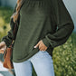 Green Scoop Neck Puff Sleeve Waffle Knit Top