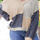 Ashleigh Blue Plus Size Textured Colorblock Patchwork V Neck Top