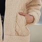 Women's Pocket Design Patchwork Long Sleeve Fluffy Teddy Puffer Coat