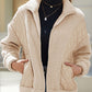 Women's Pocket Design Patchwork Long Sleeve Fluffy Teddy Puffer Coat