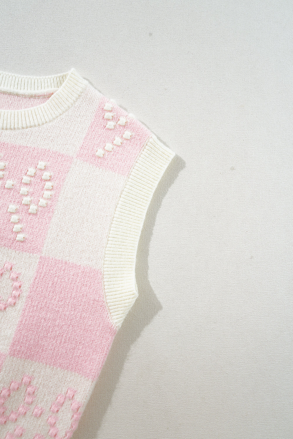 Pink Preppy Bow Detail Checkered Sweater Vest