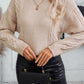 Parchment Solid Color Cable Knit High Neck Drop Shoulder Sweater