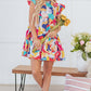 Pink Abstract Printed Ruffled Flutter Sleeve Tiered Mini Dress