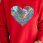 Red Bold Sequin Heart Crewneck Valentines Pullover Sweatshirt