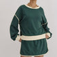 Evergreen Color Contrast Loose Pullover and Lace-up Waist Skort Set