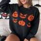 Black Halloween Pumpkin Face Pattern Drop Shoulder Sweater