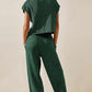 Green Knitted V Neck Sweater and Casual Pants Set