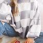 Gray Checkered Bishop Sleeve Sweater