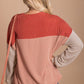 Fiery Red Color Block Long Sleeve Ribbed Loose Top