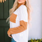 Orange Long Sleeve Colorblock Chest Pocket Textured Knit Top