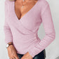 V Neck Ruched Side Button Decor Knit Sweater Slim Fit Pullover Top