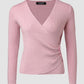 V Neck Ruched Side Button Decor Knit Sweater Slim Fit Pullover Top