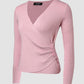 V Neck Ruched Side Button Decor Knit Sweater Slim Fit Pullover Top