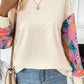 Apricot Geometric Printed Patchwork Long Sleeve Round Neck Top