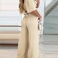 2 Pieces Outfits V Neck Short Bell Sleeve Ruched Top and Casual Pocket Design Drawstring Pants Set