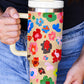 Khaki Flower Print Large Portable Cup with Handle 40OZ