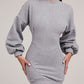 O neck Lantern Sleeve Mini Bodycon Sweatshirt Dress