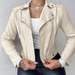 Lapel Collar Zip Up Long Sleeve Motor Biker Short Coat Pocket Design Jacket