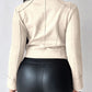 Lapel Collar Zip Up Long Sleeve Motor Biker Short Coat Pocket Design Jacket