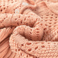 Apricot Pink Hollowed Knit 3/4 Dolman Sleeve Buttoned Collared Sweater