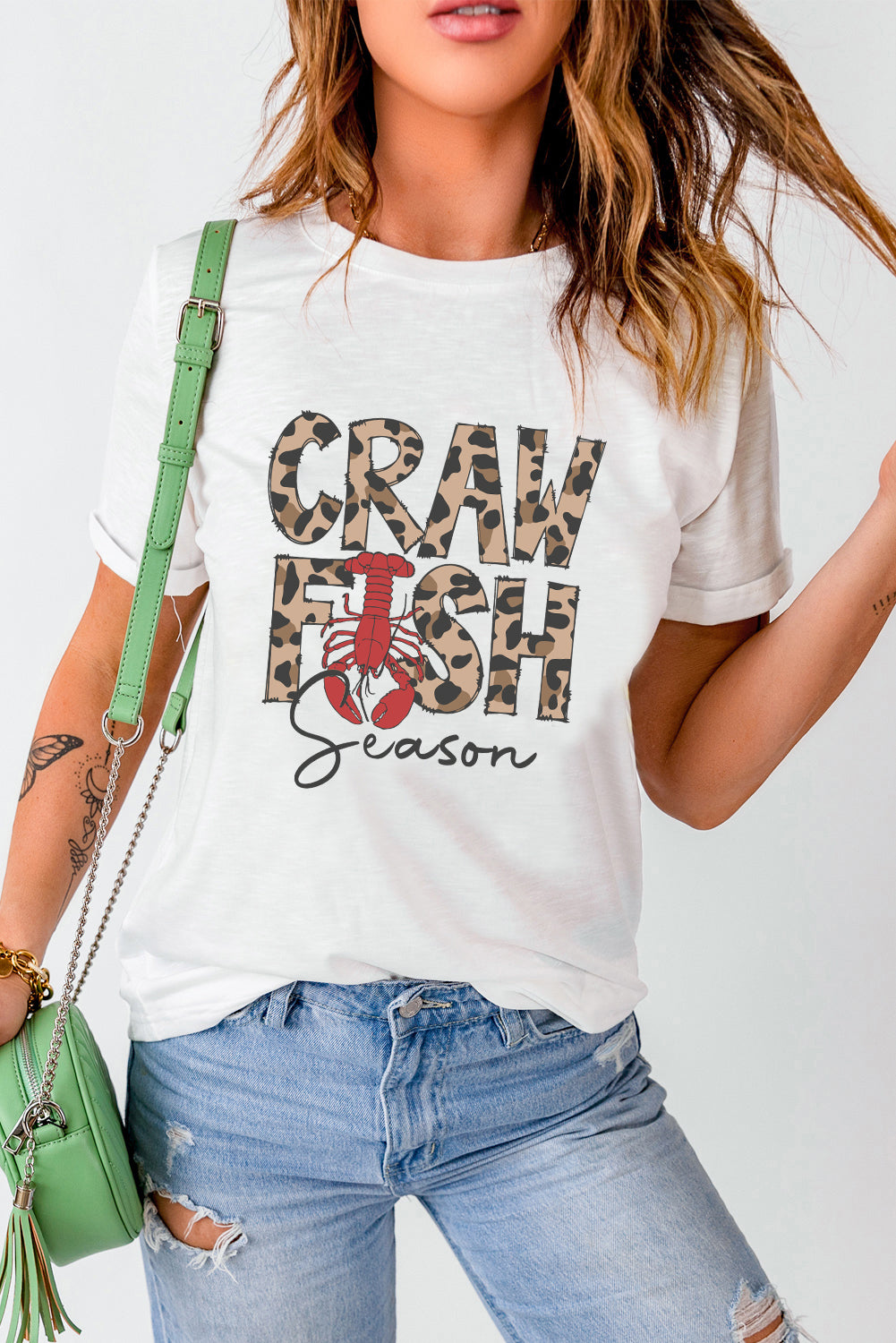 White Leopard CRAWFISH Season Lettering Casual Tee