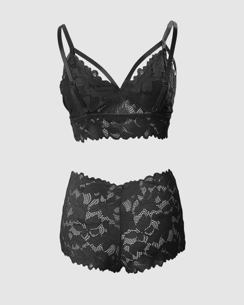 Bow Decor Lace Lingerie Set