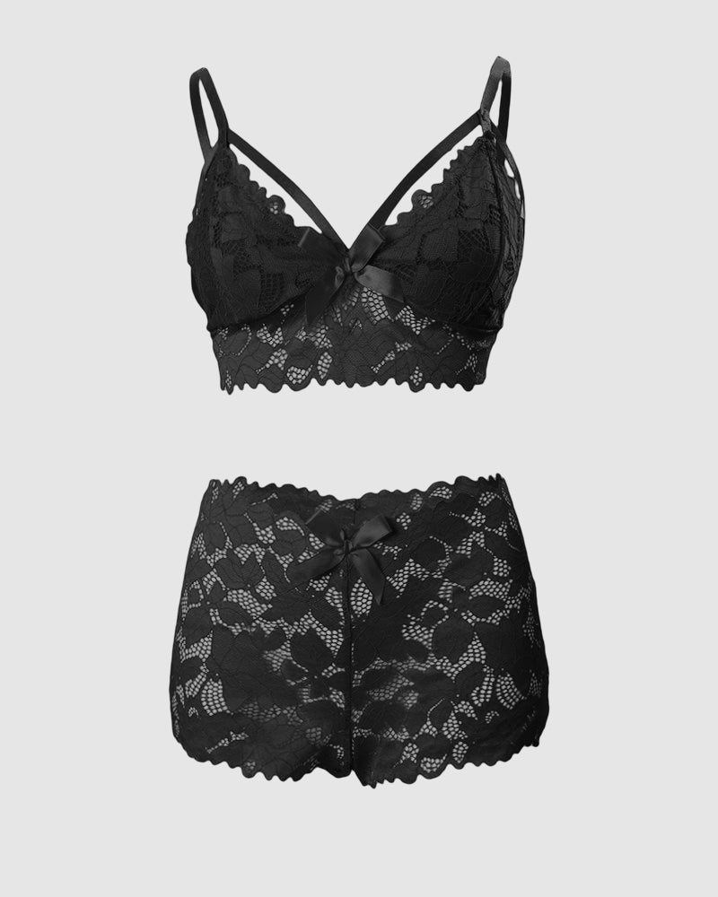 Bow Decor Lace Lingerie Set