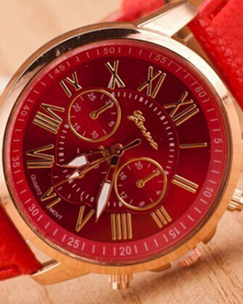 1pc Leather Band Quartz Watch